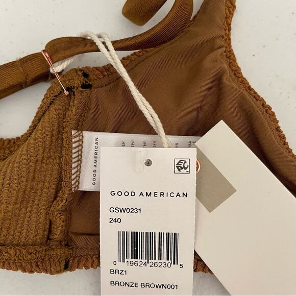 NWT Good American Bikini Swim Bathings Suit Always Fit Twist Top Bronze Brown XS - Picture 6 of 10